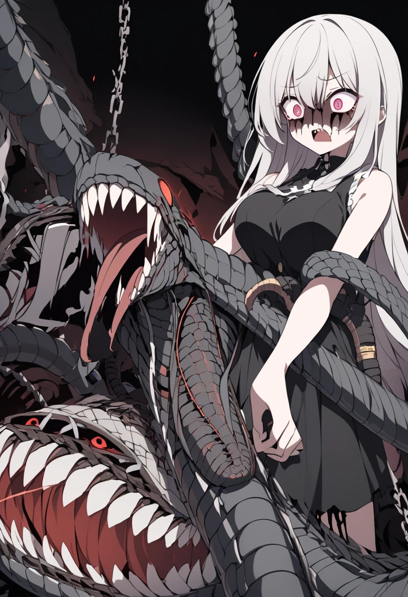 masterpiece, (textured skin), best quality, gorgeous beautiful, (a beautiful girl,snake,),scarry、,detailed clothes,large breasts,narrow waist,, (beautiful face), cinematic lighting, (fantasy anime art ),