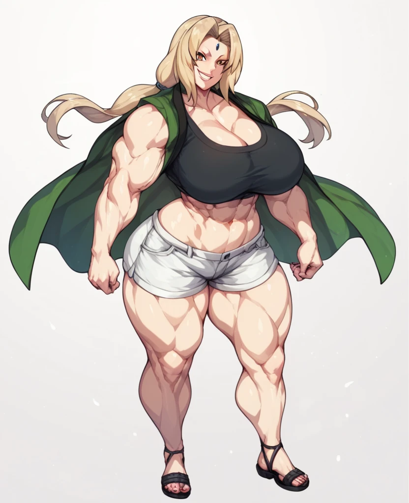 score_9, score_8_up, score_7_up, 1girl, solo, wide hips, thick thighs, huge ass, thighhighs, narrow waist, source_, huge breasts, shy, freckles, blonde hair, elf girl, long hair, anime screencap, muscular, tall girl, abs, hair over eye, smug, twintails