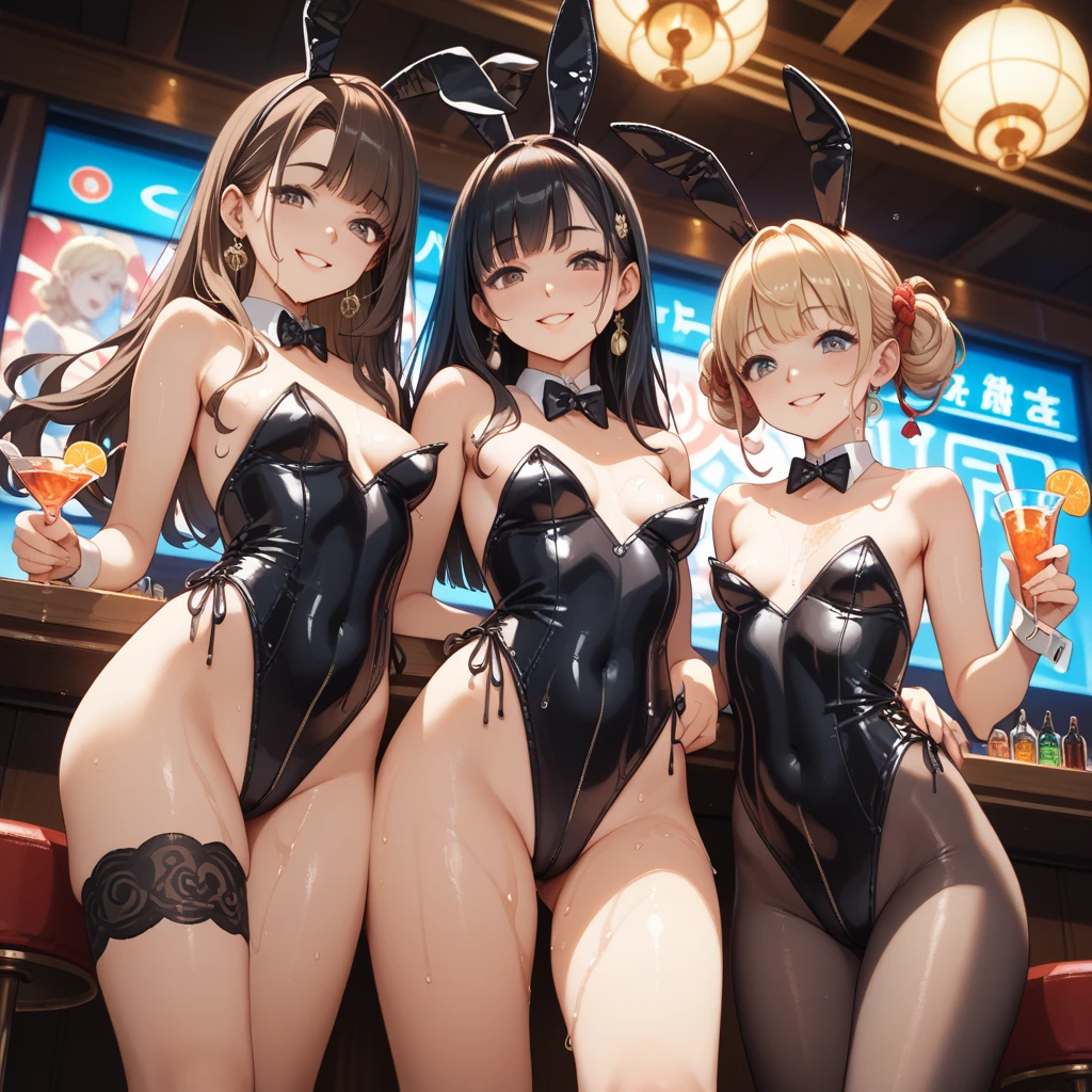 ((masterpiece、Highest quality))、casino、Beautiful night view、(3 or more naked girls、12 years old、smile、fun、Various hairstyles、pubic hair)、(((Full nudity、Pussy、The characters are unique)))、(Glowing Skin、A pair of rabbit ears:1.3、Ribbon Hairband、Fishnet tights、A bow tie、Bunny Girls 3 or more)、roulette、Slot Machines、Cocktail、Champagne bottle、((The characters are unique、Various hairstyles))、Laughter