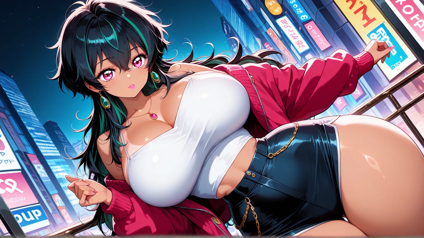 Hentai、High resolution、Focus on people、Extreme costumes、Half naked and spread legs、A plump girl gamer who makes a sex appeal at an arcade、Perfect proportions、Cowboy Shot、Very large breasts、Sweaty、Akari Tsujino、Akaringo