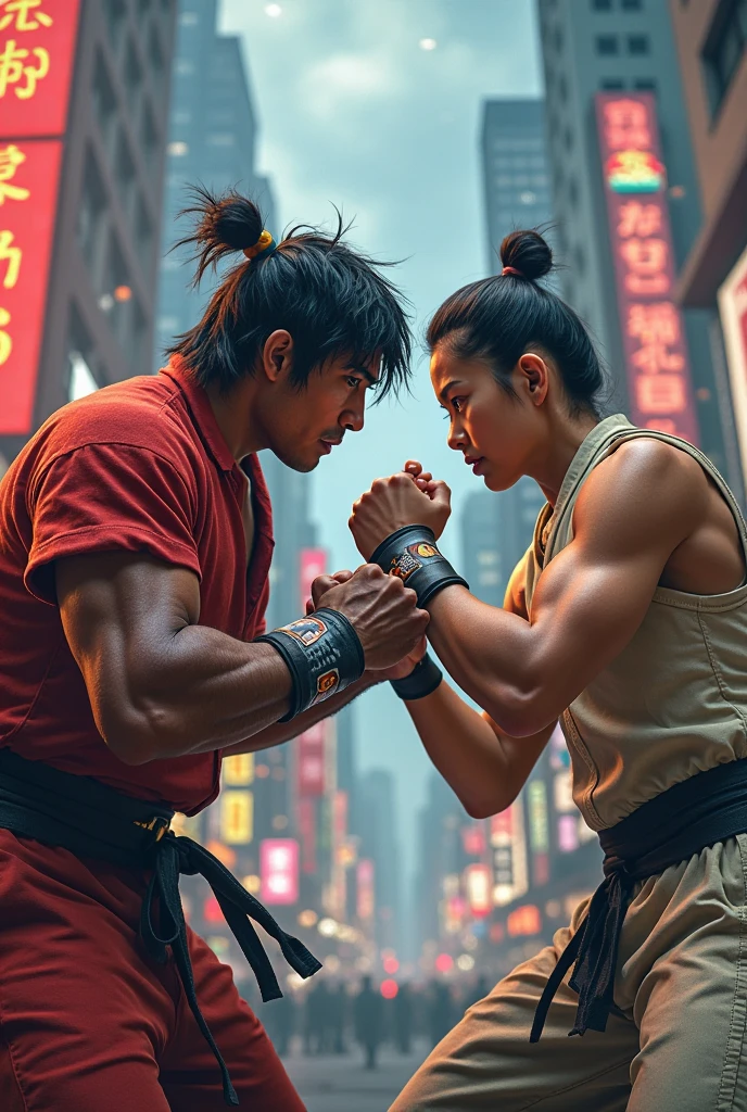first person view, 8k, martial arts championship, against a Japanese woman in a Black kimono, attacking his face, showing hatred with his teeth clenched, strong and defined abdomen and chest, closed fist, realistic, adrenaline, emotion, first person view! (Tattoo text:Rodrigão)