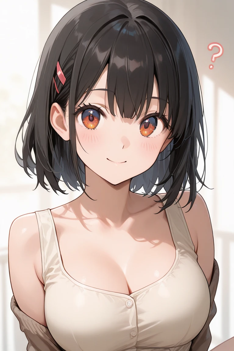 My name is Yunyun - Konosuba break very cute Black Hair Short pigtails Short pigtails tied with red ribbon in front of the shoulders Short pigtails tied low with red ribbon happy smile Big smile Full face blush, large red eyes, and a crooked mouth.々 break Round boobs Yellow shoulder pajamas Lying on your back in bed Sweat Lie face up on the bed The pajamas are yellow