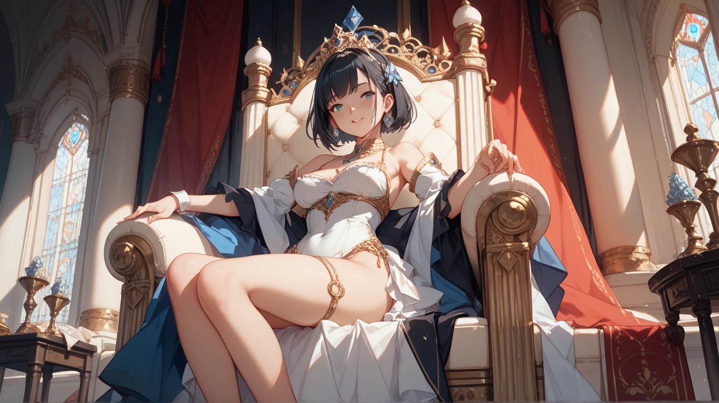 opening legs,Cleopatra,No underwear, the feet,is shy,sitted, Feet,Exposed genitals,clear liquid,Bigchest,transparent panty,soaking wet,Emotive expressions,Ambiguous,taunt,Unoccluded,There is no lower limit,Mesh socks,black lence stockings,a queen,camel-toe,Exposed pubic hair,the expression is mocking,hindquarters