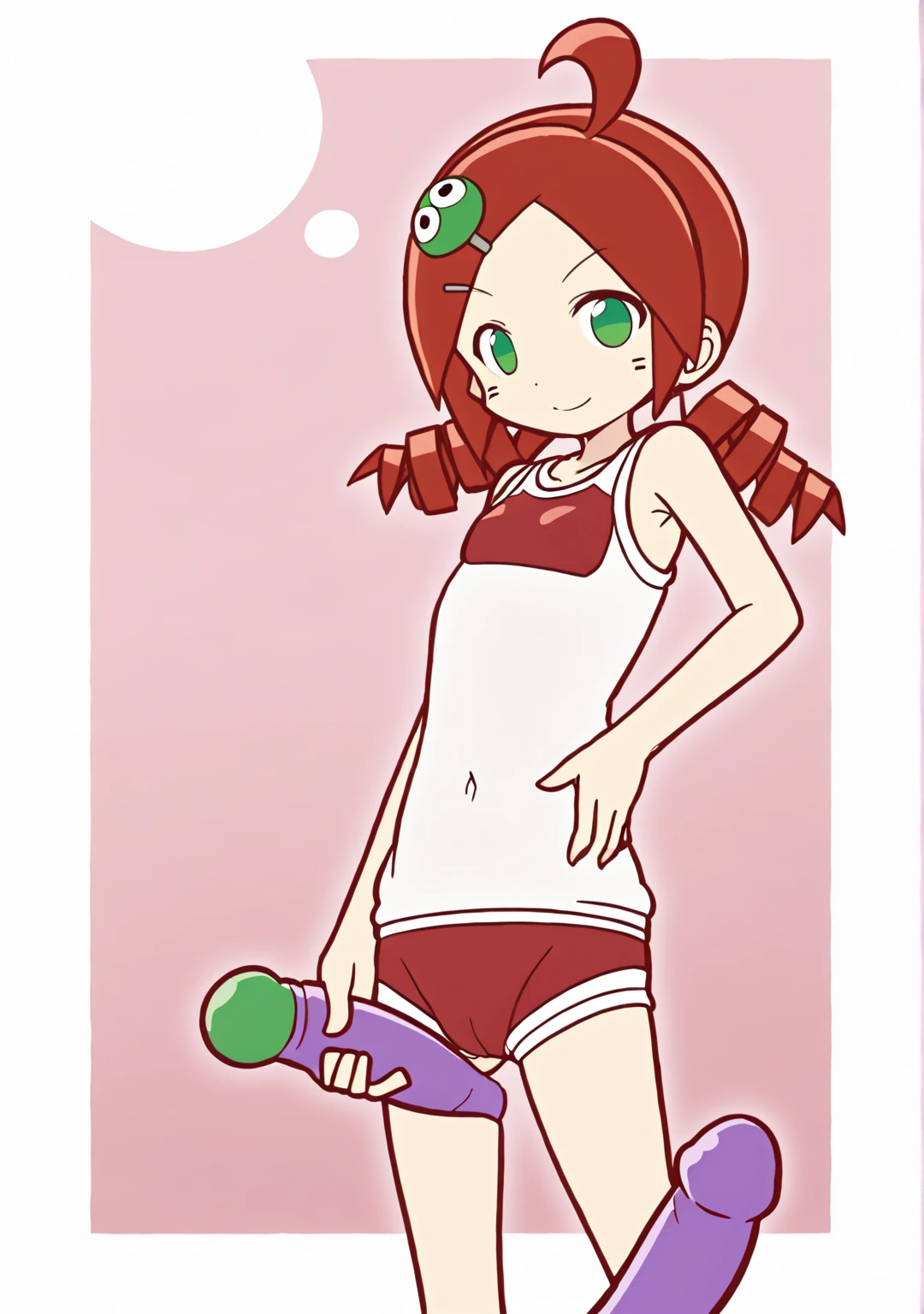 Red hair, green eyes, short hair, naked, white background, smoll stature, chibi, flat cheast, flat tits, show pussy, unclothed. medium thighs, small breasts, pink areola, 1 girl, one girl, small stomach, curvy waist, round butt, small belly, clear skin, 1 girl, cute girl, smoll tits, curvy waist, good butt, one girl, 1 girl, 1 girl