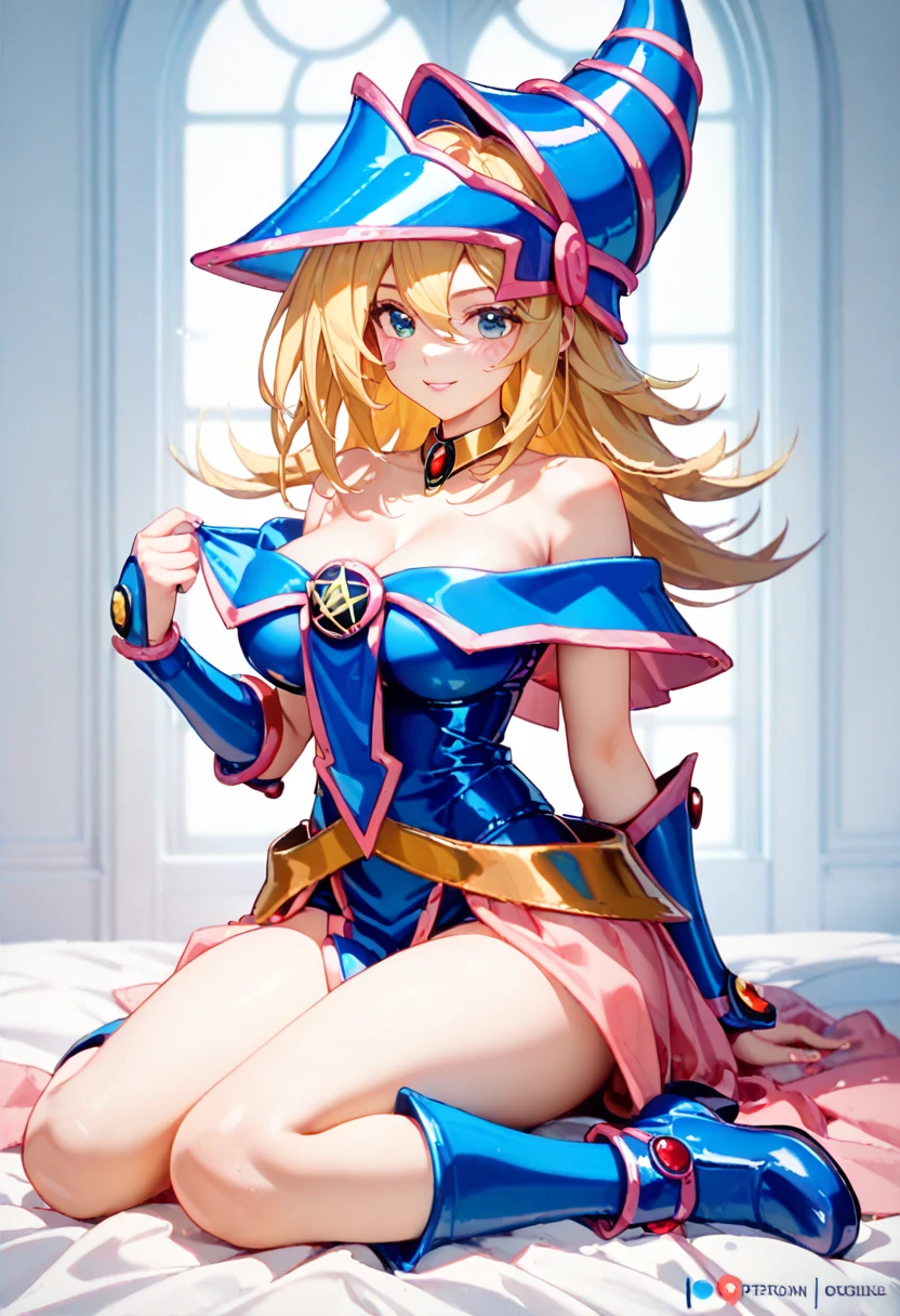 master piece,best quality,ultra detailed,8k,
ambient light,realistic skin,glossy skin,break、
（dark magician girl, duel monster, blush stickers, blonde hair, green eyes, long hair, breasts, blush, bangs, large breasts, hair between eyes, pentacle, pentagram, hat, dress, cleavage, bare shoulders, collarbone, choker, blue headwear, wizard hat, bracer, detached sleeves;）、break、
A realistic depiction of a person trapped inside a glass bottle, 、（lie face down：1.3）、（the body is very wet：1.5）、yukata、Glossy lips、Slightly emphasize the lower lip、A refreshing smile、emphasizing the cleavage、