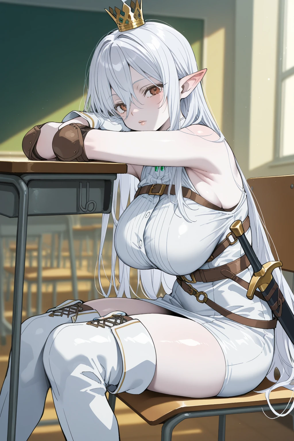 (Best Quality, Masterpiece),sexy teen 16+, Front cover of a women's cooking magazine, , naked, erotic, 18+, nsfw, 1girl, green eyes,stunning, cute, smile, hourglass figure, Maid costume, beautiful food, text, diagrams, advertisements, magazine title, long white hair twintails, elf ears