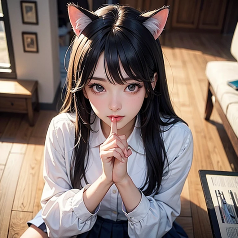 Taiwanese girl 18 years old with baby face and big breasts（（a lot of，Big boobs））arafed asian woman wearing white shirt and black shorts lying on yoga mat，Very beautiful and cute cat girl，Beautiful young girl，Anime Girls Cosplay，girl with cat ears，real life anime girls，animated cat girl，cat ears and tail, cat ears anime girl, korean girl, Ahri from League of Legends is a girl wearing a maid outfit，有著Big ，There are three women in maid costumes，Doing push-ups on mat in gym，charming depiction，Lively and dynamic
