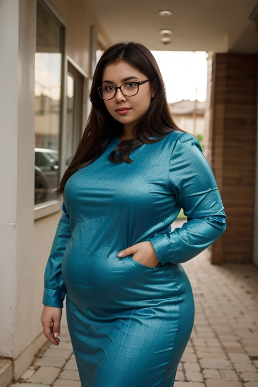 Extremely Hyperpregnant Maltese woman with huge belly wearing a dress