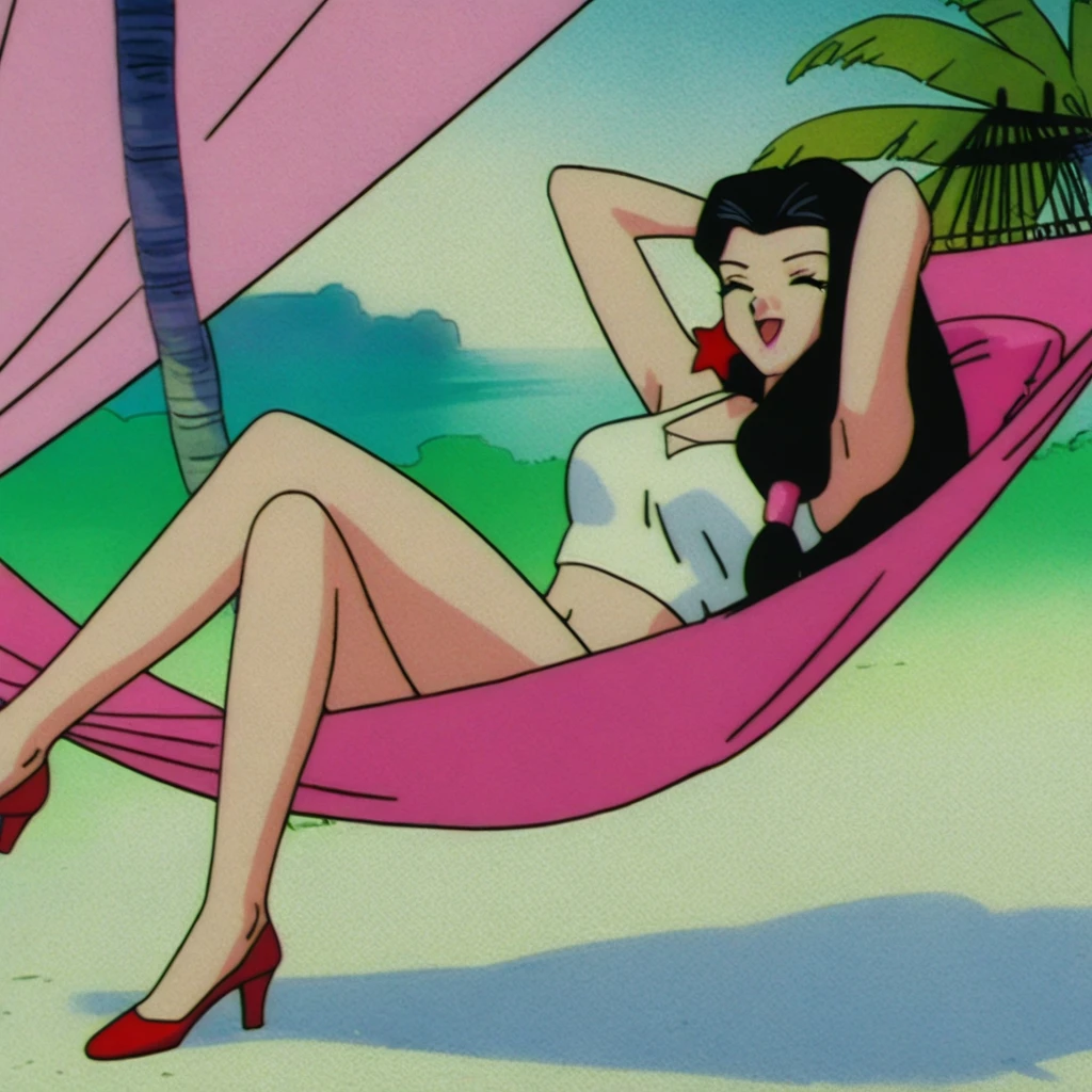 Candace, short shorts, red strapless crop-top, legs, barefoot, sunglasses, cameltoe, extra large breasts, sideboobs, open-toed platform boots, spiked collar, fishnet leggings, spiked bracelets, black lipstick, black hair
