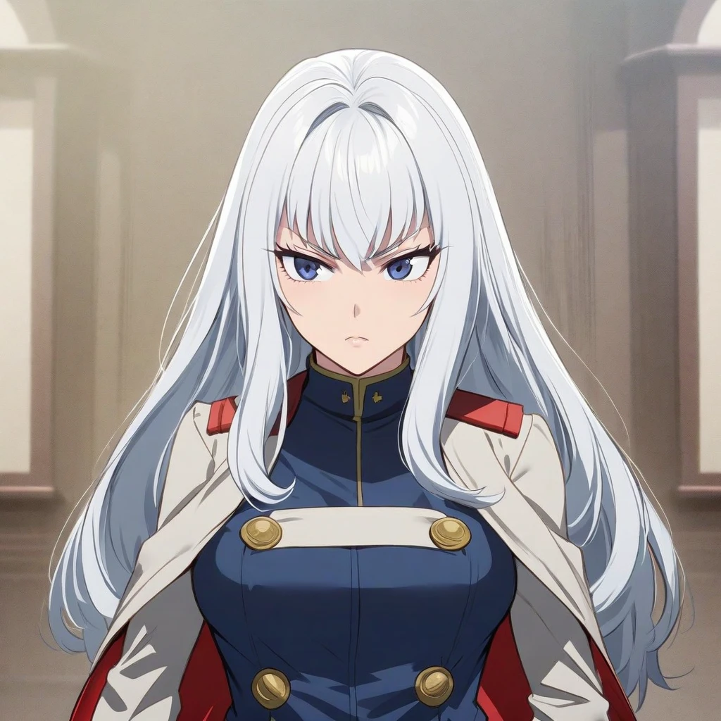 score_9, score_8_up, score_7_up, score_6_up, score_5_up, score_4_up, source_manga, rating_safe, by Kohei Horikoshi, 1girl, body shot, pale skin, beauty mark under one eye, curious expression, large eyelashes, hero costume, big breasts, black pants, white hair,