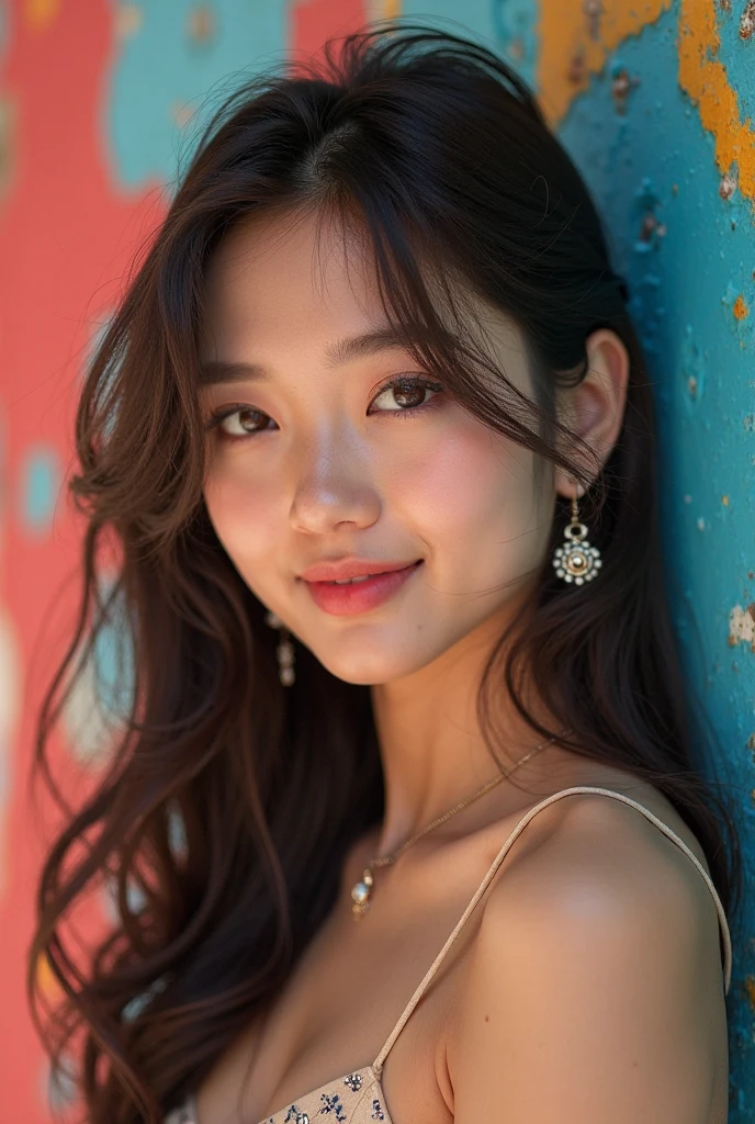 8k,highest quality,masterpiece, Sharp focus, (beautiful, Gorgeous and cute women:1.3), Bedroom background,Low - Angle,(((The whole body is visible,A little far away,Sexy pose,Peering In))),clothing((Colorful purple micro bikini)),Delicate and beautiful thin eyebrows,beautiful woman, Delicate and beautiful hair, Droopy eyes, Very detailed, Super beautiful women, Glowing White Particles, (Side light:1.2), Light of the sun, medium round breasts, smile, ((Smile with your eyes, Open both eyes)), Earrings, Sexy Looks,Dynamic Hair, Straight Long Hair, Brown hair detail,