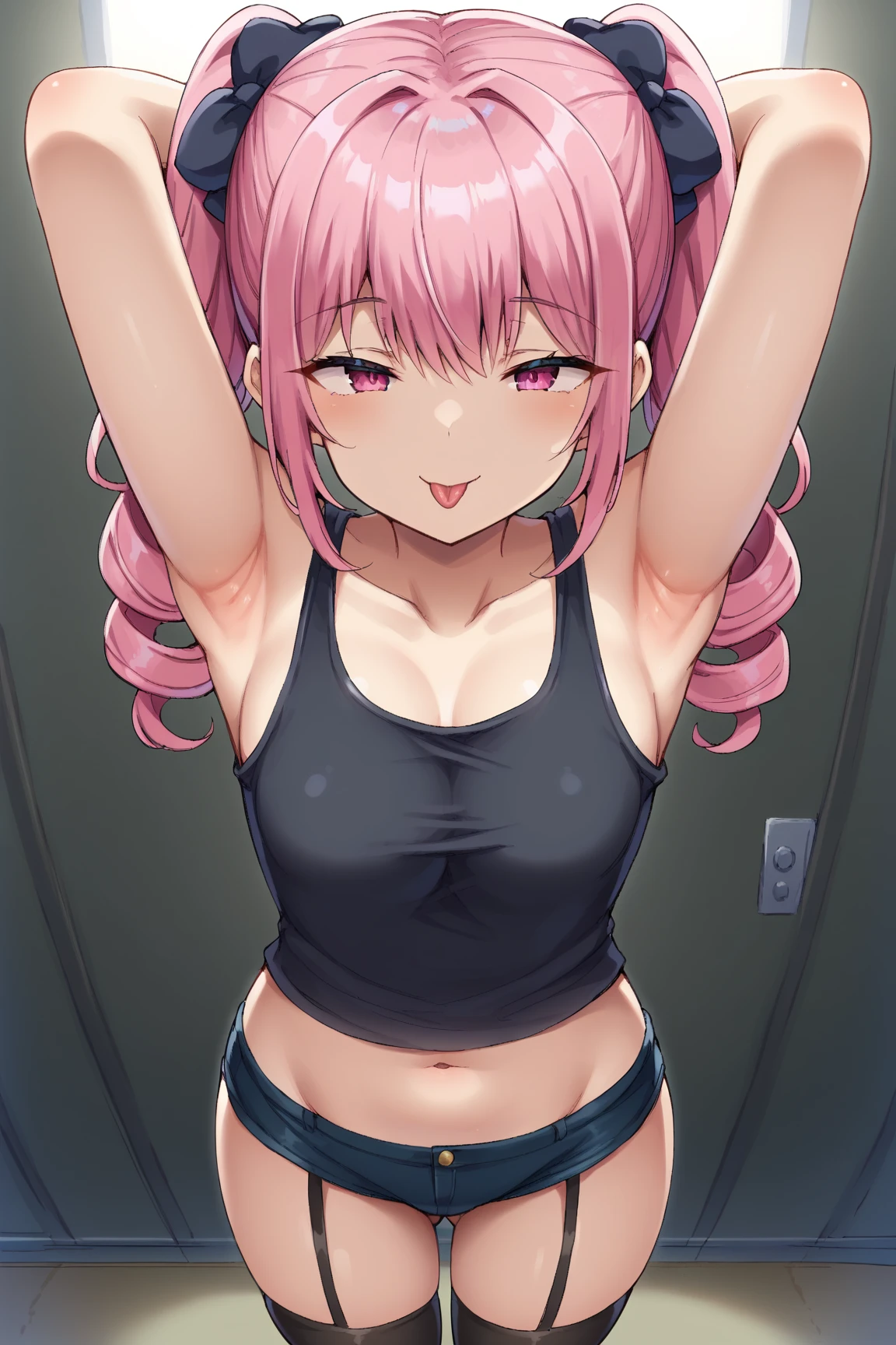 (masterpiece, highest quality:1.2), 1 Girl, alone,Are standing_Split, Long Hair, Pink Hair, Black Dress,
