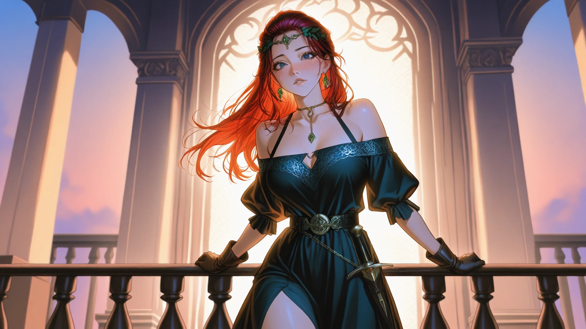 Masterpiece, best quality, 4k, Insanely Definition, uncensored, rating explicit, full body,                                                                                                                                                                             woman,2,backlighting,black choker,blurry background,blush,closed mouth,collarbone,earrings,forehead,freckles,hair over shoulder,jewelry,long hair,looking down,pointy nose,lips glossy,shadow,solo,thick eyebrows,thick eyelashes,upper body,red hair,braids,tattoos,tattoos on arms,black rose tattoos on neck,sun beams,warm light,cozy
INF