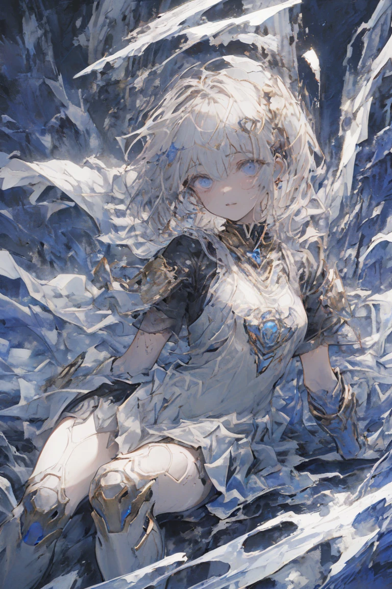(ultra - detailed)Poor medieval full body costume,12year old,teens girl,In the cave(There are water droplets and dirt),2D,tmasterpiece,top-quality,anime big breast,A detailed eye,A detailed face,Kizi,Limited to one person,Medium gray hair,small tits,Issuing,Necklace around the neck,sitting on the stone,Facial expression enhancement,tense look,Rounded face shape,Small stature,Young face