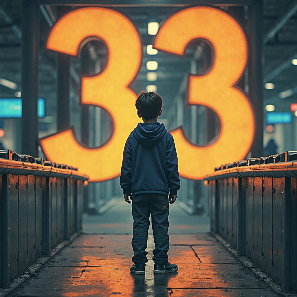 a boy stand near the billboard of confidence