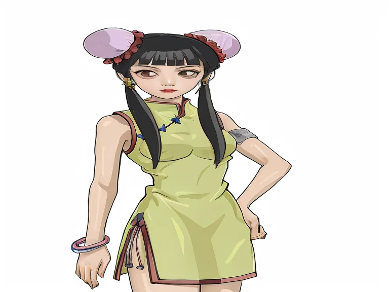 1980s \(style\),(masterpiece, best quality:1.2), <lora:gundam_liumei-11:1>, solo, 1girl, wang liu mei, smile, twin braids, double bun, bun cover, china dress, (elbow gloves:1.1)