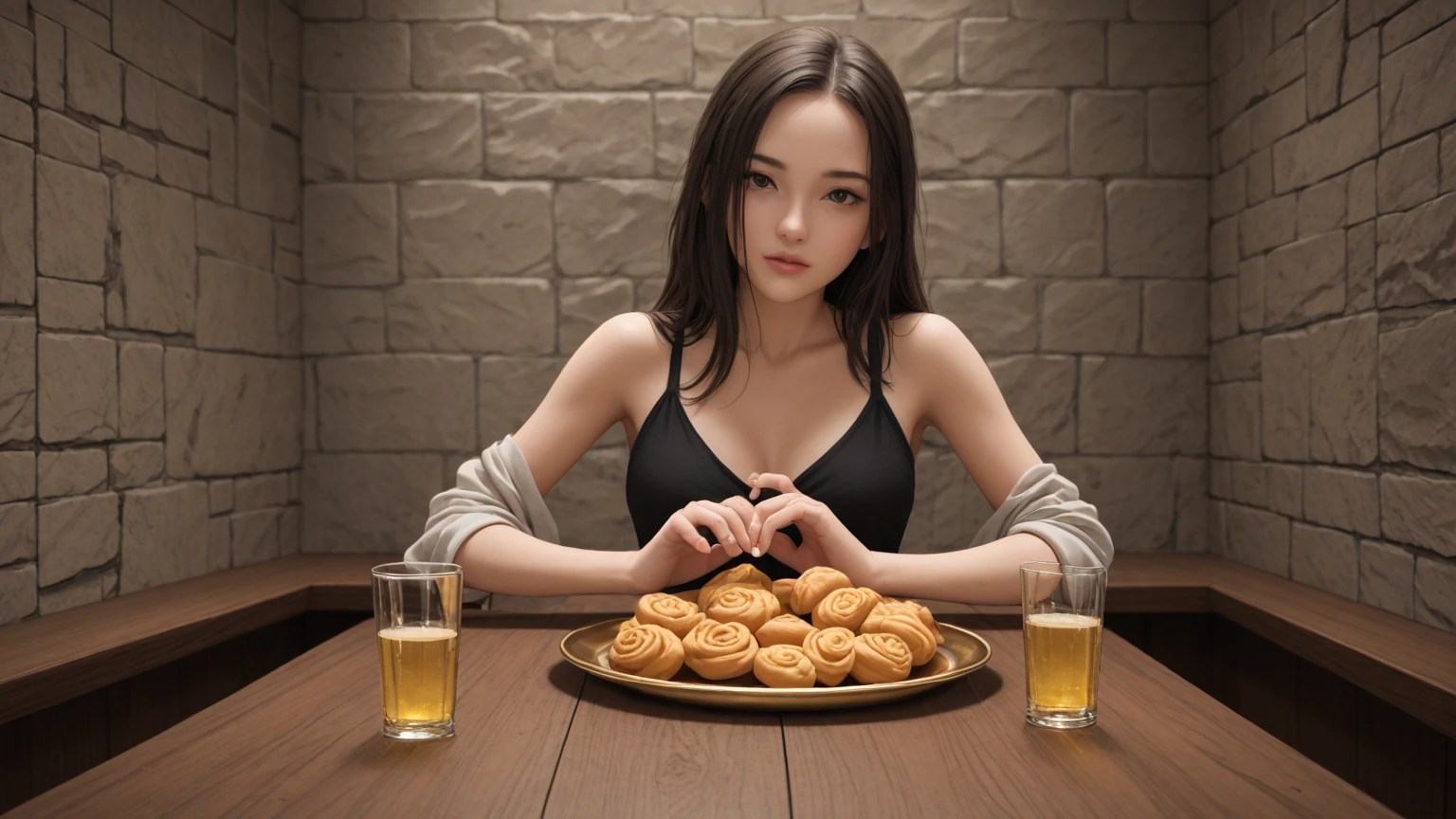 Beautiful woman eating fried chicken