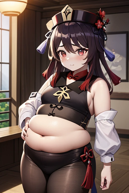 Reimu hakurei, obese, chubby, fat rolls, sideboob, full body