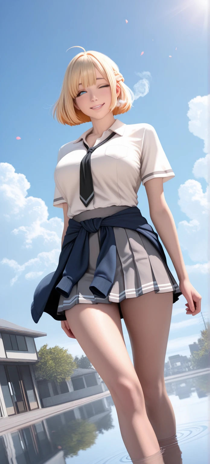 (RAW Photos:1.2, Realistic:1.3), masterpiece:1.4, Highest quality:1.3, Best details:1.3, beautifully、aesthetic, Very detailed CG ユニティ 8k 壁紙,( Vibrant colors:1.1), High resolution,break ((From below:1.3, Looking down:1.3, A powerful low-angle shot from ground level_level:1.3)),( Intense crotch close-up:1.3, Scale to fit dimensions:1.3),(( Sharp focus:1.1, Crotch focus:1.0)),(( Perfect Anatomy:1.3)),(( Five fingers, perfect in every detail:1.3)), break (One person),( skirt flipped up in the Wind:1.3),((surprised posture:1.1, View your viewers:1.3)),( Exposed Sexy_white_panties:1.3, Camel Toe:1.2), break (Seraphim:1.1),( knees_length_skirt),super detailed beautiful white skin, Slender body:1.2, Small hips, beautifully細い脚:1.3, break Most detailed Beautiful Face and eyes:1.2,(surprised:1.0),( cute:1.3, So adorable:1.1),( Beautiful Face:1.2, Perfect Face, Attractive face:1.2),( shiny brunette hair blowing in the Wind:1.3, Glossy Lips:1.0), break (Perfect lighting:1.3,Very detailed, Most detailed,Depth of written boundary), 街の階段の美しいWind景:1.1, sunny, Golden Hour, Wind:1.2, null:1.0, Dark Theme