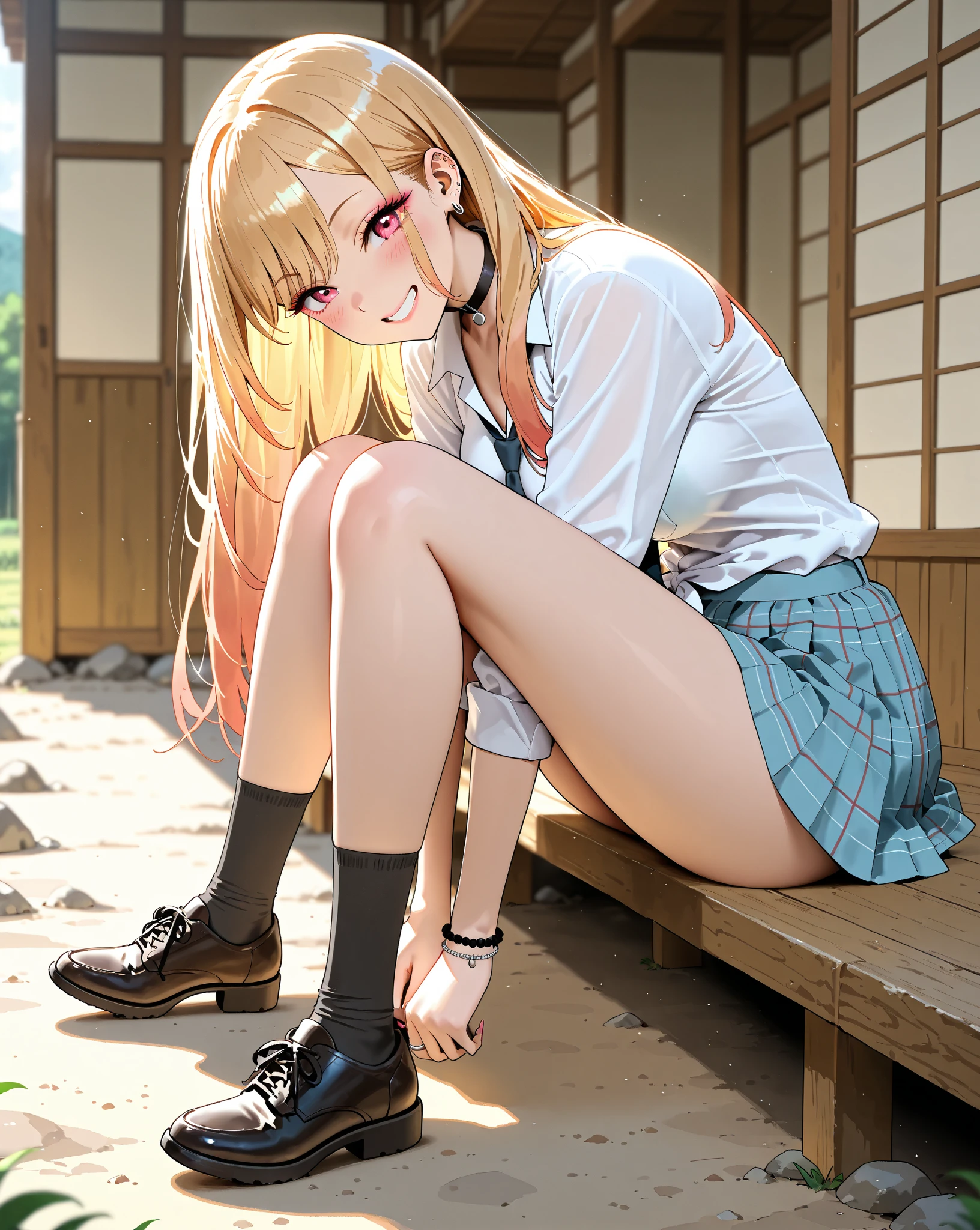ランダムなポーズ、Chestnut Hair、Semi-long hair、Blushing、I can see her pantie-shaped legs、On the sofa、Coffee shop