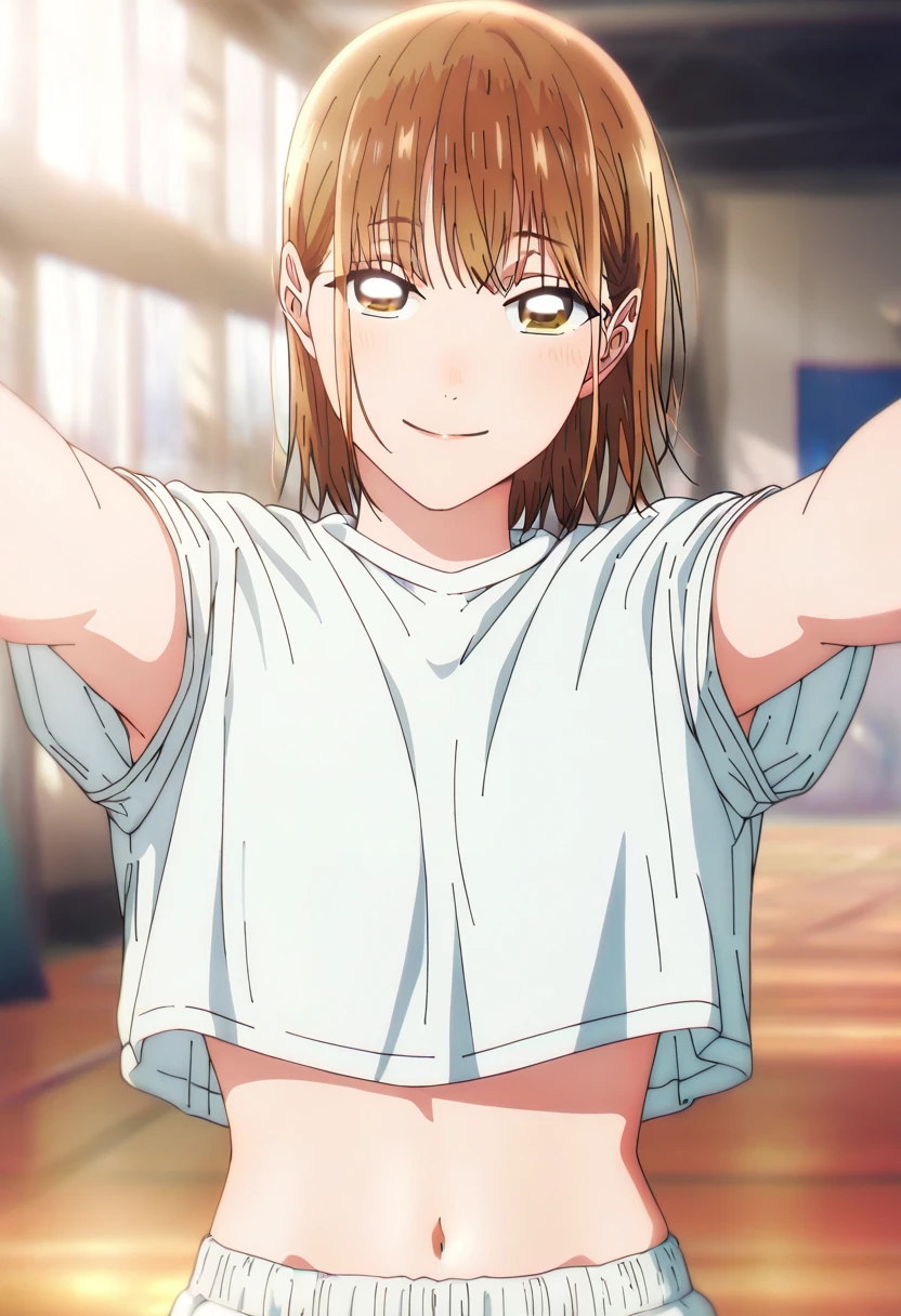 (best quality,anime,anime art style,incredibly absurdres:1.2), anime screen cap,loli, child, young girl, 13years old, sweat,school swim suits,Intense angle,speedy movement,looking away,light smile, sleeveless,from below