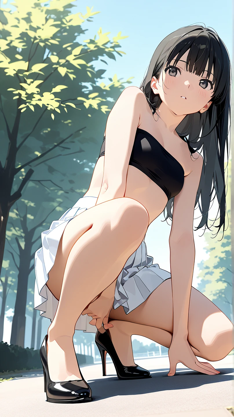 nffsw ,tre anatomically correct,4K,top-quality, Top resolution, One Little Girl, ((((Small body)))), ((child)),Night, grass field, Armpit, ((laying on back)),((((many sperm on body)))), (( many sperm on face))), Long Black Hair, (((Pink tank top))),(see through), (Cloth), Wide Shot,One-person viewpoint, Dutch Angle, ((Face Focus)),((((Tears)))),blush, Scared,((flat chest)), Erect nipple, be sweaty, ((itting open legs)), bend knee, light blue pantie,Cameltoe