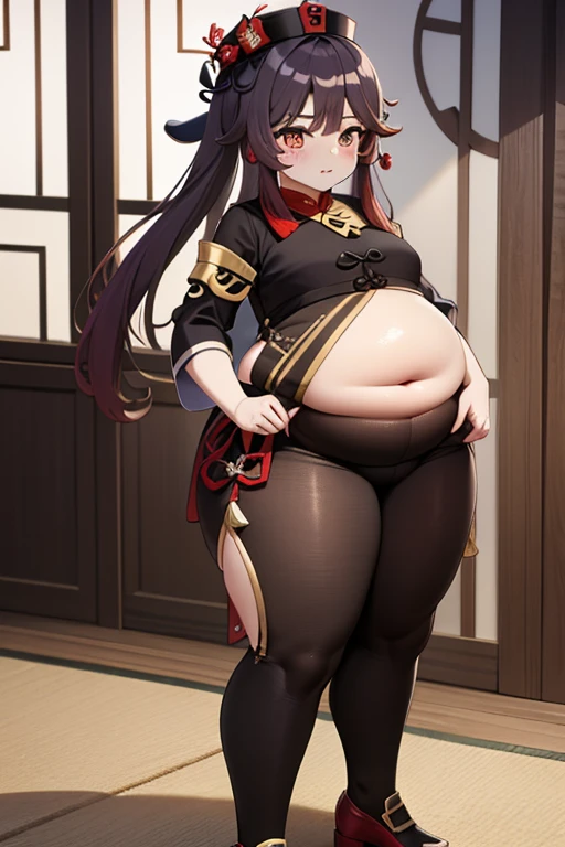 extremely detailed CG, high resolution, best quality, masterpiece, (bishoujo:1.3), (game cg), obese hutaodef, smile, forest,  obese belly, obese thick thighs, obese arms, big cheeks, obese neck, small chests