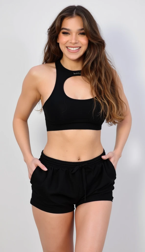 a woman in a white Crop top and black shorts, Tied shirt, Crop top, Ripped cropped t-shirt, physically : The smallest belly ever, White top, セクシーなCrop topを着て, wearing Crop top, Crop top, Wearing crop topss, Wearing crop tops, wearing a Crop top, Tight shirt