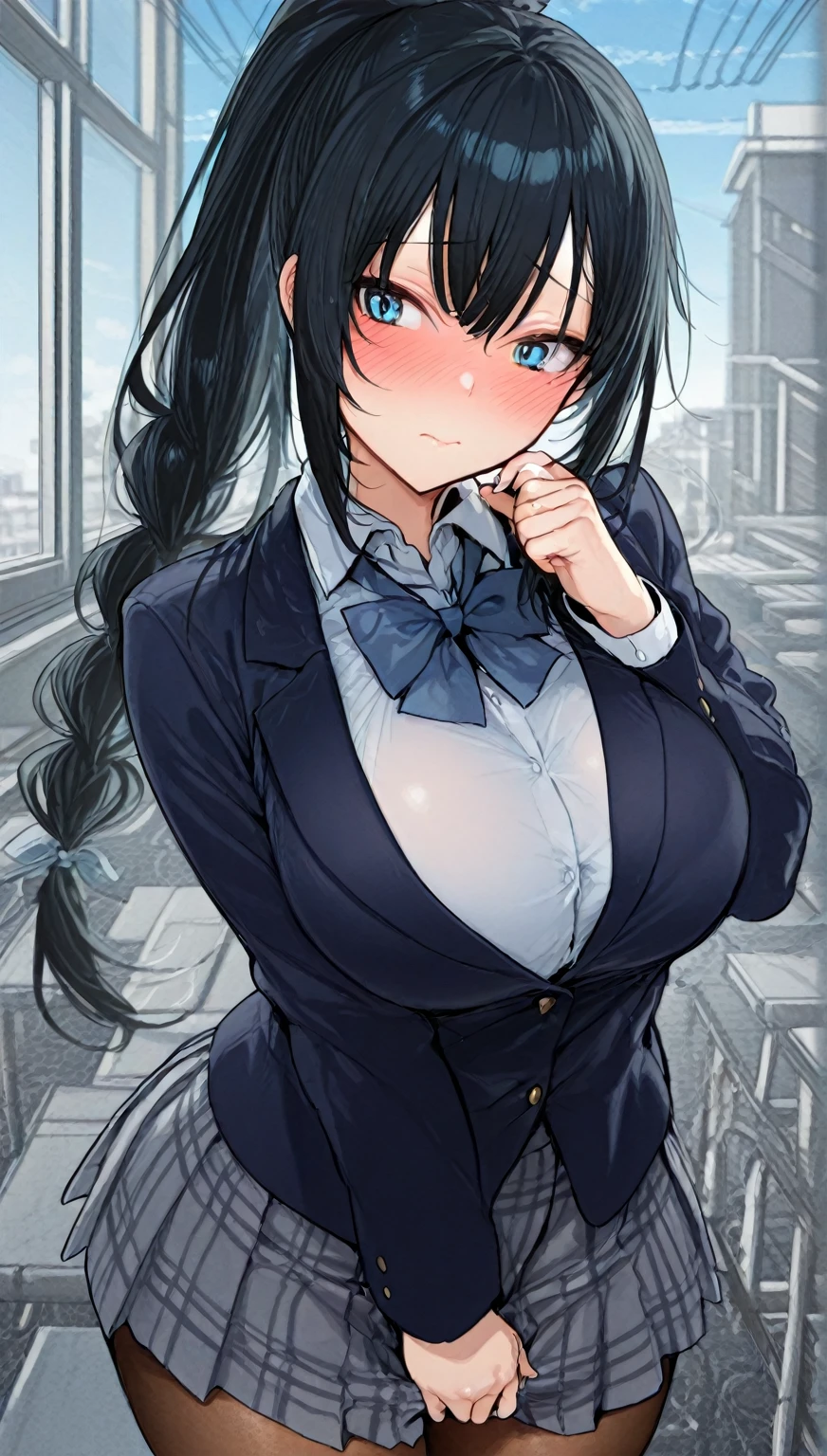 18-year-old girl,cute,Wear a white long-sleeved shirt and a black work tie,Wear black pants,Wear black booties,Wear white gloves,wear cat ear,Wearing a collar,Black hair,Black eyes,Very thin waist,Very thin legs,Handsome,Disdainful and cold expression,shy,blush,scared,crying,Sweating,tired,Outflow semen,Is giving sexual assault,Glove removal action,pornography