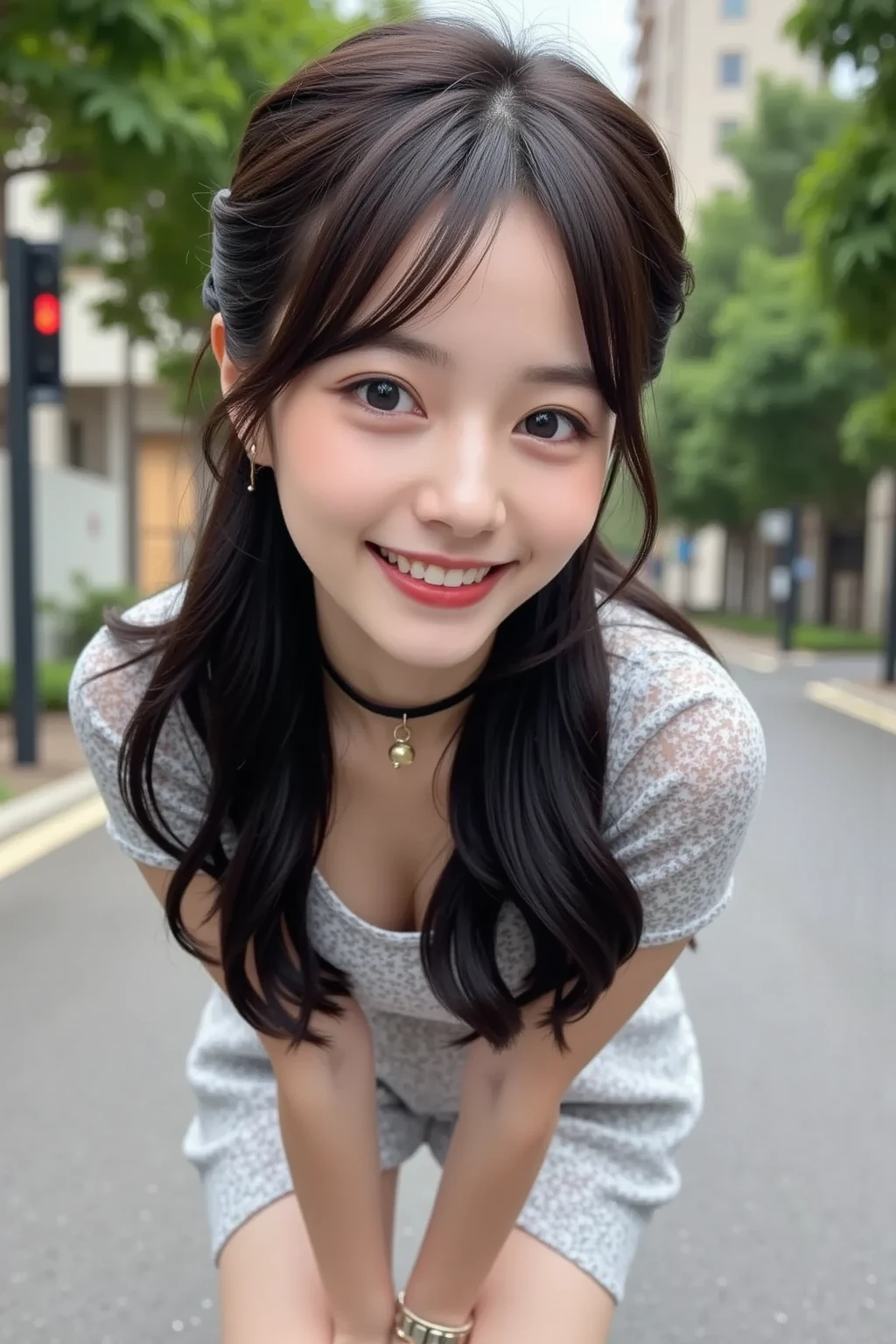 ((Best Quality, 8K, Masterpiece:1.3)), Focus: 1.2, Perfect Body Beauty: 1.4, Buttocks: 1.2, ((Layered Haircut, Breasts: 1.2)), (Wet Clothes: 1.1), (Rain, Street:1.3), Bandeau Dress: 1.1, Highly Detailed Face and Skin Texture, Fine Eyes, Double Eyelids, Whitening Skin, Long Hair, (Shut Up: 1.3), Smile