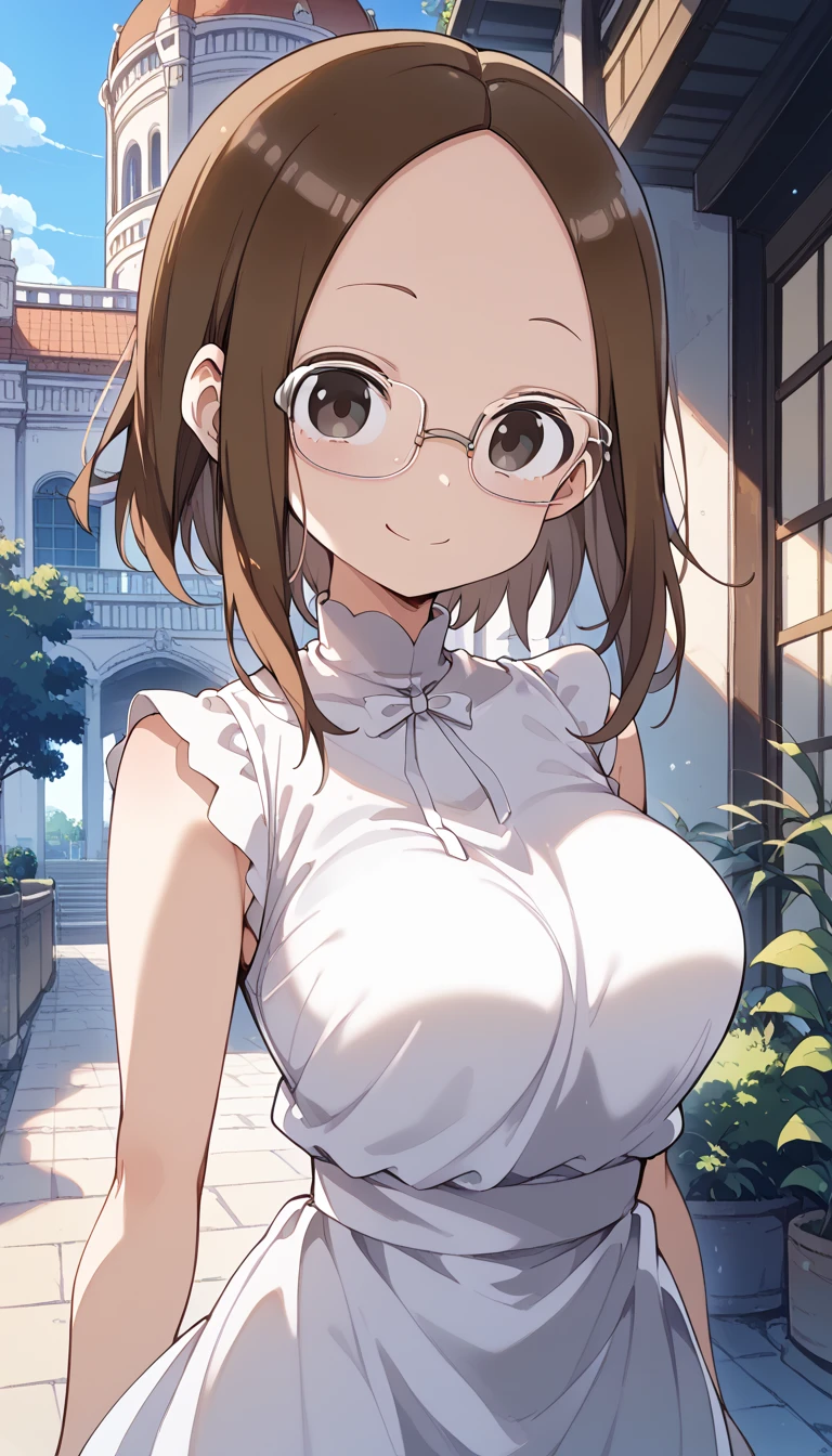 riofutaba, rio futaba, Long Hair, Brown Hair, (Brown eyes:1.5), Big Breasts,Glasses,happy smile, smile, Open your mouth,White hat,Off-the-shoulder dress,bare clavicle,Bare shoulders,Bare neck,Long skirt,Cute heeled sandals,Real Summer,Daytime,sunny,whole bodyがイラストに入るように,crowd, people々々々
break outdoors, city,Coastal Road,
break looking at viewer, whole body,
break (masterpiece:1.2), highest quality, High resolution, unity 8k wallpaper, (shape:0.8), (Beautiful details:1.6), Highly detailed face, Perfect lighting, Extremely detailed CG, (Perfect hands, Perfect Anatomy),