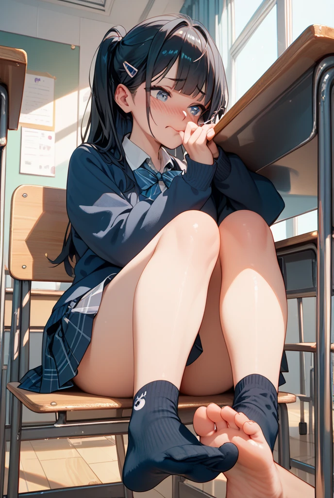 Anime girl sitting at a classroom desk with a blackboard, beautifulアニメのhigh school girl, cute anime girl, white pantiesー,cute, seductive anime girl, anime moe art style, squatbeautifulanimegirl, anime best girls, Smooth anime CG art, attractive anime girl, cotton panties,surreal , young anime girl、wear sneakers、white panties、full color、(muste piece、 best quality:1.2)、High resolution、high resolution、in 8K、🎁Live-action、Raw photo、highest quality、masterpiece、 extremely delicate、High definition raw color photo、professional photography、 wonderful face and eyes、超High resolution、Raw photo、beautiful、beautiful、beautiful girl、(solo:1.2)、 black hair、big 、blush、smile、big 、 、view audience、squat、(Crouching panty shots:1.2)、fully exposed panties、blush、shy smile、outdoor、outside of home、Obscene content、pornography、high school girl、sit with one's knees、sit with your heels on the ground、hold your knees with both hands、shins facing forward、body facing forward、sit with your heels on the ground、open legs、open crotch、white panties、8k photo、Live shooting、最high resolution、masterpiece:1.2、real、photorealistic、high contrast、photon mapping、Realism、Super detailed、professional lighting、Low - Angle:1.2)、(1 girl)、(solo:1.5)、(Height is 165 cm), (18才のhigh school girl), (Japanese high school uniform)、(summer blouse:1.2)、(plaid short skirt:1.2)、(white shirt with student ribbon:1.2)、(squatting down looking straight ahead)、(open crotch:1.2), (white panties:1.5)、(camel toe)、(white sneakers:1.2)、 (perfect proportions:1.2), (White panties are visible under the skirt:1.5), (The detailed shape of the female private parts is clearly visible:1.4), (have pubic hair:1.4), (textured skin)、I can see the cleavage、(8K、RAW photo、highest quality、masterpiece:1.2)、(realistic、Photoreal)、1 girl、from the corner of your eye1Tsu Mole、((white blouse、sailor suit、red tie、Below-the-knee length red checked pleated skirt))、(high school girl)、40 years、Skirt rolled up、gal、lots of eyelashes、glitter on eyelids、skeletally correct、thi