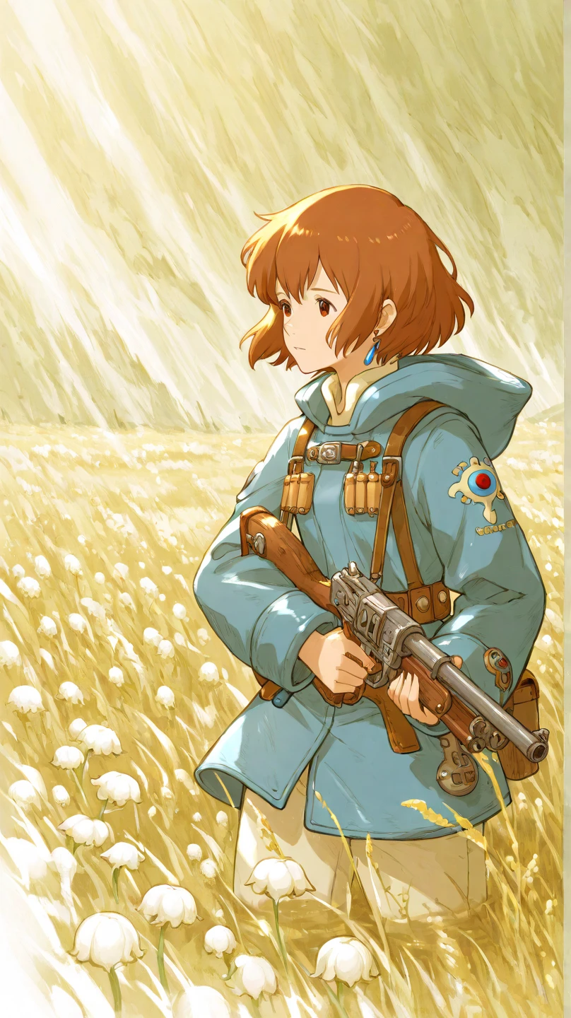 1girl, red hair, brown eyes, smile, (Nausicaa:1.3), valley of the wind,