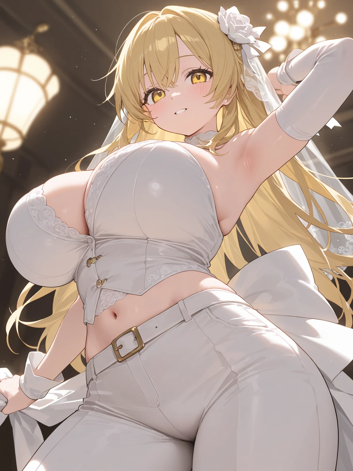 1 woman、portrait of young european woman、wealthy class、beautiful blonde hair、very long hair of golden color、best face、detailed face、masterpiece、Natural light、long eyelashes、thick eyelashes、24-years-old、No sleeve、tall、the best beauty、Ephemeral beauty、Eyes as blue as the sea、cheeks are stained red、looking at the viewer、Slender、tall、Height 180cm、slender、Height、((sweaty))、A lot of sweat is running down my face、raising both arms up、troubled face、(steaming body)、(steaming armpit), Showing your armpits to the viewer、armpit odor, Maschalagnia、8K quality、detailed armpits、armpit wrinkles、armpit sweat、Drenched armpits、Under pigmented armpits、tears、tears目、Biting your lip、a regretful face、staring at the viewer、clothes are transparent、, ((((armpit hair)))), church, stained glass, (gigantic breast), white dress, long gloves, open mouth, (squatting), ミュシャ風