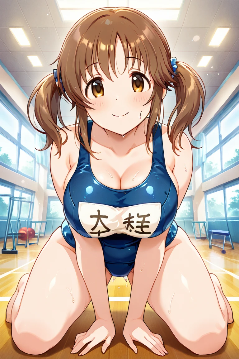 A beautiful girl jumping rope、(Huge boobs、Udder shakes a lot、blush、Painful expression、Elementary school playground、A large crowd