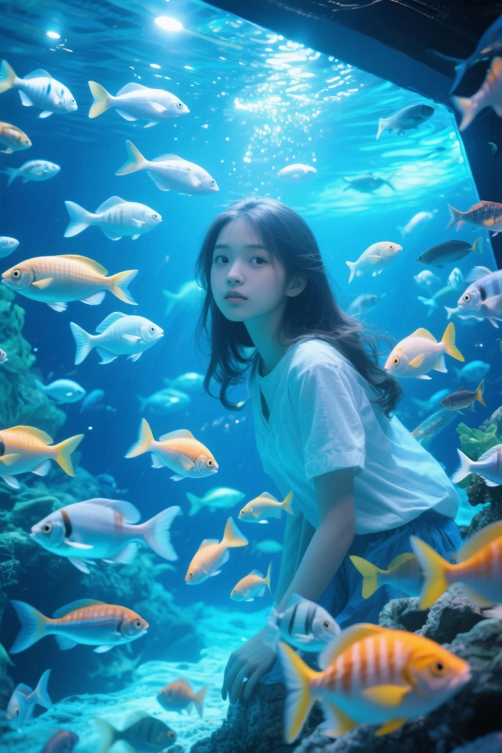 Purple-shirted female ninja，Meditation sitting，Partial underwater photography，BestWorks