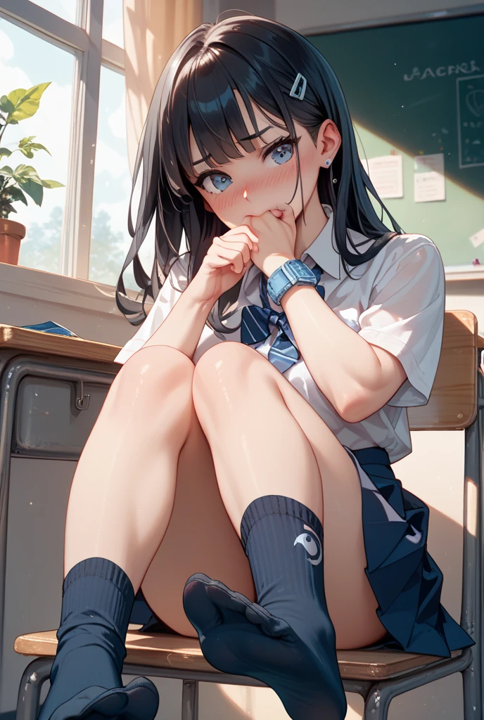 Anime girl sitting at desk in classroom at blackboard, beautifulアニメのhigh school girl, cute anime girl, white pantiesー,cute, seductive anime girl, anime moe art style, squatbeautifulanimegirl, anime best girls, Smooth anime CG art, attractive anime girl, cotton panties,surgenuine , young anime girl、wear sneakers、white panties、full color、(pieces fly、 highest quality:1.2)、High resolution、High resolution、in 8K、genuine real action、RAW photo、highest quality、masterpiece、 very delicate、High-definition RAW color photo、professional photography、 wonderful face and eyes、超High resolution、RAW photo、beautiful、beautiful、beautiful girl、(alone:1.2)、 black hair、、blush、smile、flat 、 、view audience、squat、(Crouching panty shots:1.2)、fully exposed panties、blush、shy smile、outdoors、outside the house、Obscene content、porn、high school girl、Sitting alone&#39;knees、sit with your heels on the ground、Hold your knees with both hands、shins facing forward、body facing forward、sit with your heels on the ground、spread legs、open crotch、white panties、8k photo、Live shooting、最High resolution、masterpiece:1.2、genuine、photogenuineistic、high contrast、photon mapping、genuineism、Super detailed、professional lighting、Low - Angle:1.2)、(1 girl)、(alone:1.5)、(Height is 165 centimeters), (18才のhigh school girl), (Japanese high school uniform)、(summer blouse:1.2)、(plaid short skirt:1.2)、(white shirt with student ribbon:1.2)、(squatting looking at the front)、(open crotch:1.2), (white panties:1.5)、(camel toe)、(white sneakers:1.2)、 (perfect proportions:1.2), (Hard to see from under the skirt:1.5), (The detailed shape of the female pubic area is clearly visible:1.4), (have pubic hair:1.4), (rough skin)