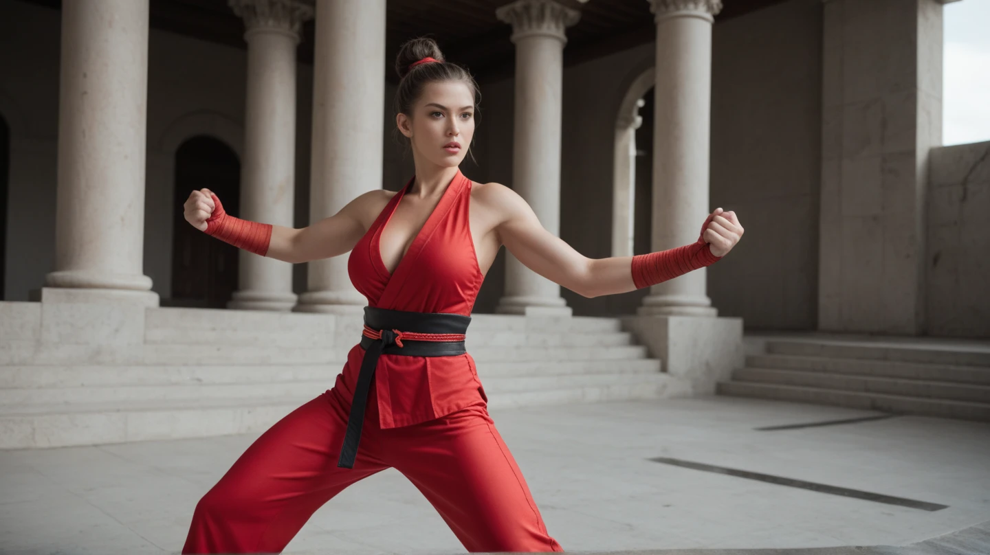 Realistic busty 1 woman,Karate,Shaolin Temple,Drunken Monkey,Ultimate Form,8k,Erotic and obscene performance