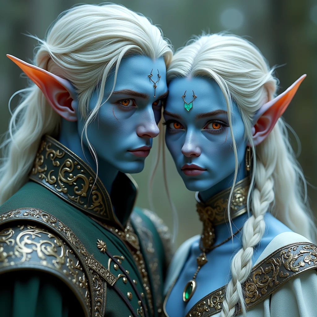 Picture of 2 people,The first was a purple-eyed, blue-haired, large-breasted elf.,The second person was a young rabbit with white hair and blue eyes and large breasts.,sexy,sex,