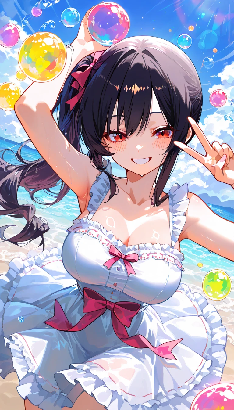 girl, Swimwear, whole body,Large Breasts, White Background, smile, Browsing Caution,