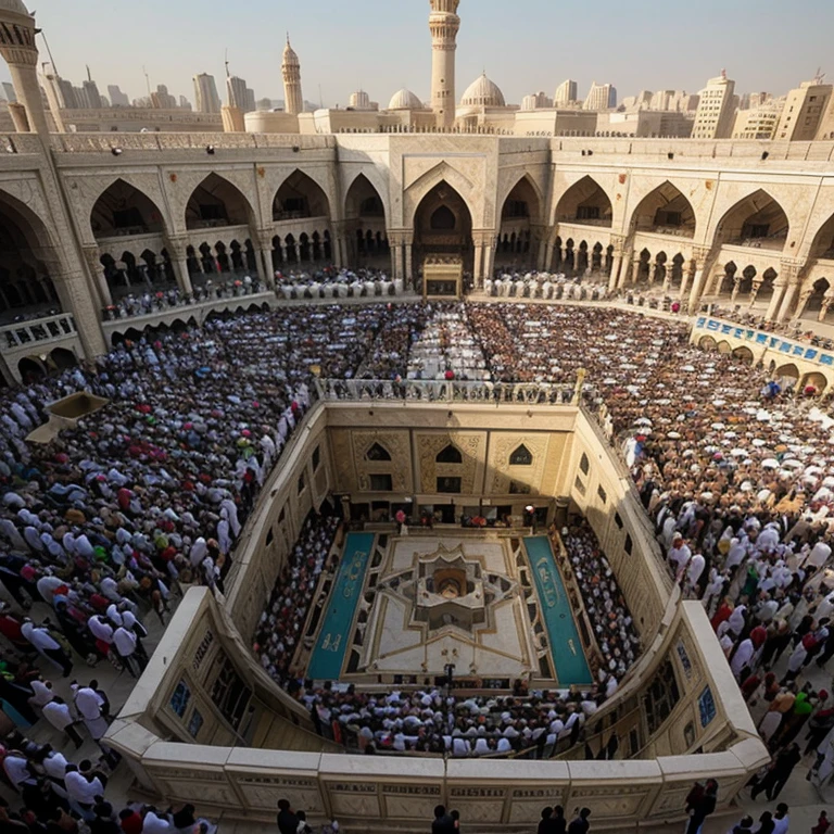 Aqsa mosque where hundred of Muslims performing prayers drone shots