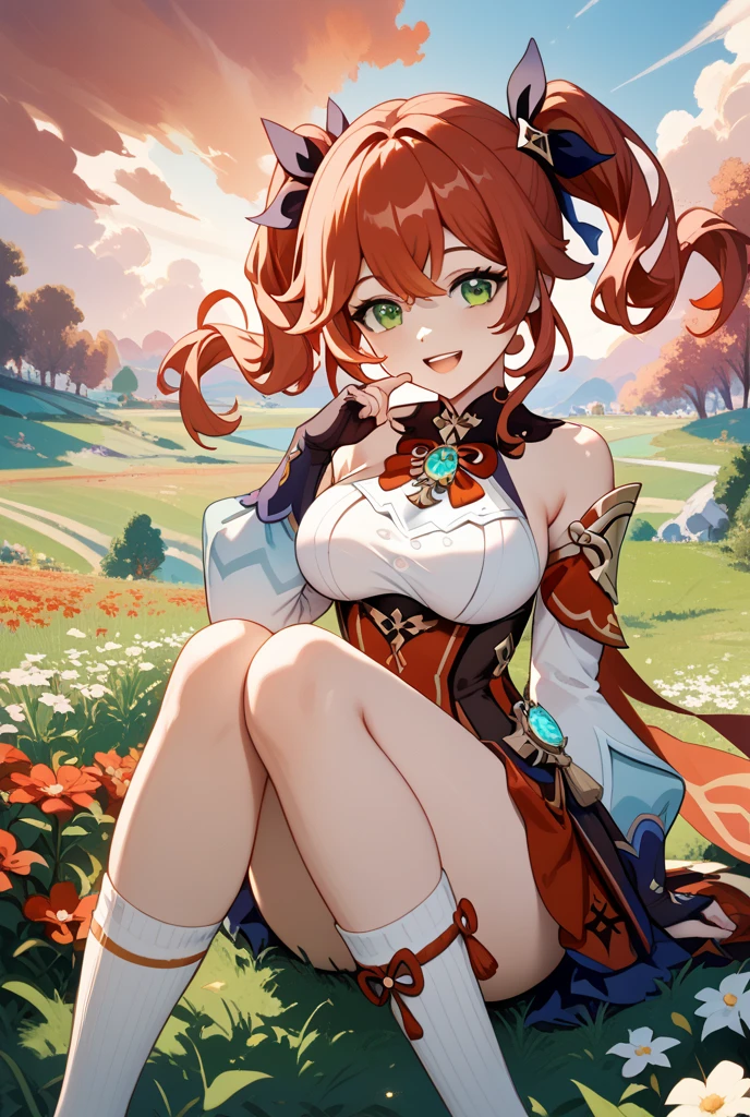poppy red hair, drill hair, huge breasts, dynamic angle, {{Fairy Girl}}, Smiling and looking at me, Lemon yellow eyes, 8k, super detail