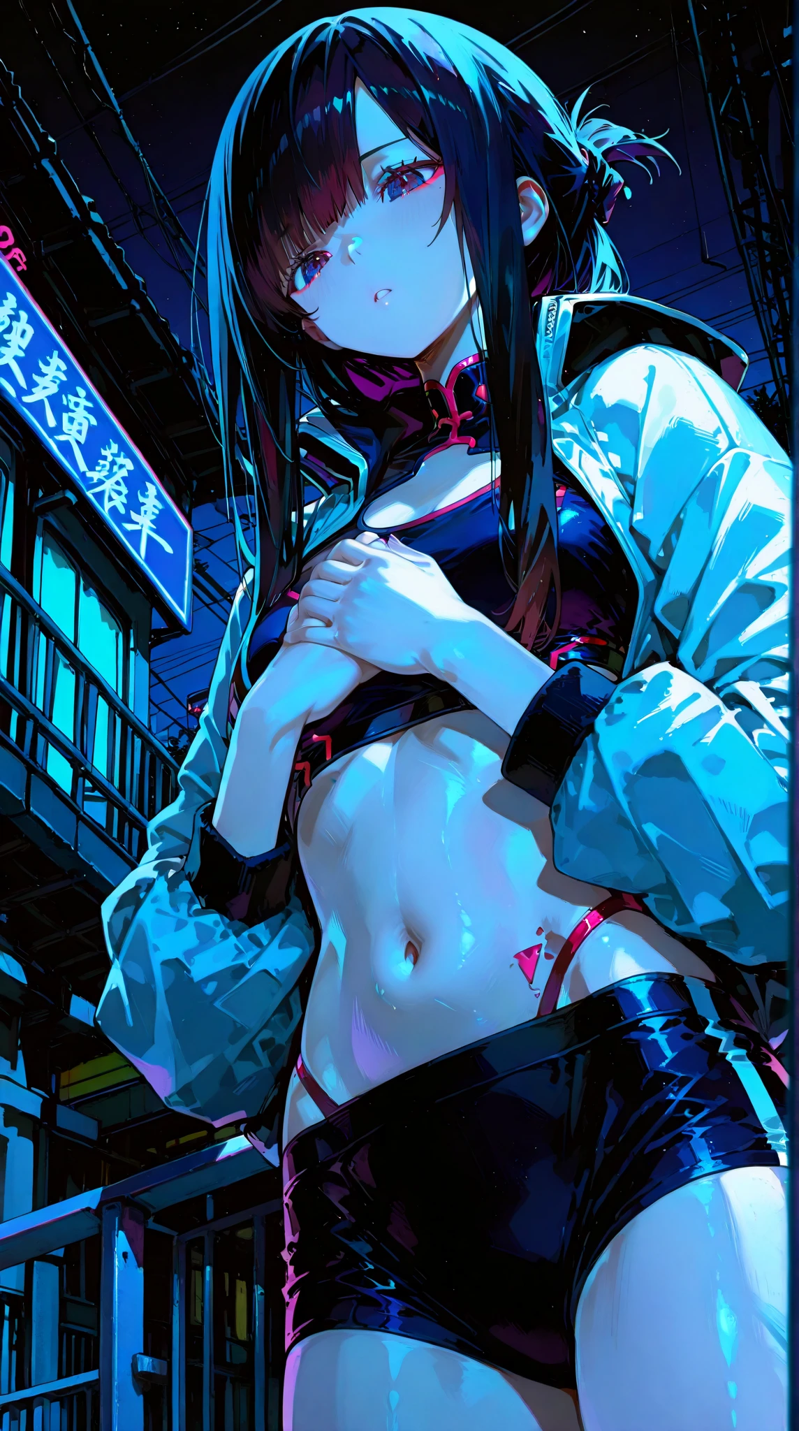 (masterpiece, best quality, extremely detailed CG, beautiful detailed eyes, ultra-detailed, intricate details:1.2), 8k wallpaper, elaborate features,
(1girl, solo:1.4),
(realistic textures:0.8), highres, cute, (vibrant colors, dynamic lighting:1.0), (high contrast:0.8),
(dishevled hair, multicolored hair:1.3), (medium breast:1.4), (beautiful breast:1.0), (panorama:1.2),
cum on breast, navel, torn,
pantyhose, lace bra, crinoline,
(evil grin:1.0),
(Wet panties:0.5),
(pajamas pull:0.5),
on stomach, strawberry background, (street:1.6), angry, navel focus,
(Jacket:1.4), (unzipping:1.1),
(prostitution, smile:0.9), cooperative,
(femdom rape:1.4), (nsfw:1.15),
confident expression, (fullbody:1.1),