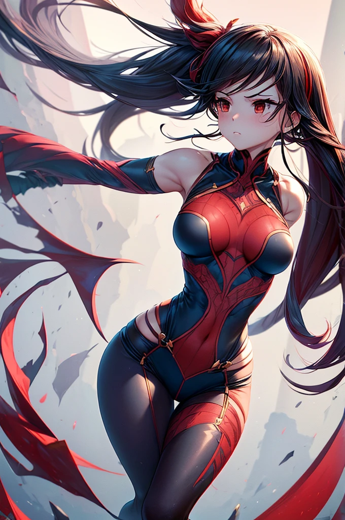 Matoi Ryuuko (Kill la kill), Fleshy thighs, Instagram pose,Dynamic angle, Show armpits, ((Body suit)), Nipples, C cup, Happy expression, (Entire body image:1.5), (8K, Best quality, A high resolution:1.35), (RAW photo:1.2), (Photorealistic:1.37), (Masterpiece: 1.25), Dramatic lighting, Photon maping, Symmetry, Complexity, Elegance, (1 girl), Large breast, Long eyelashes, Detailed eyelashes, Eye shadows, Glowing eyes, ((Natural makeup, Clear facial features)), ((Curvy build, Showing stomach)), ((Fine detailed beautiful eyes: 1.2)), Bad girl, Erotic, ((Street background, Night))