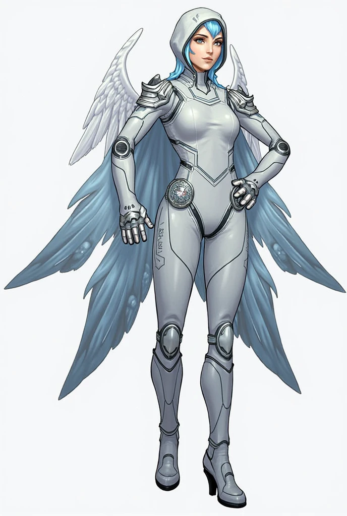 8k ((full body view:1.4)) (large eyes:1.3), defined cheekbones, 1woman, ((the pit style:1.4))((defined jawline:1.2)) ((sleek chrome bodysuit:1.6)) (detailed face:1.5), blue skin,(puffy lips:1.5) (blue skin:1.6), (bald woman:1.7), (skinhead) ((stands confident)),(Muscular:1.3), ((gigantic breasts:1.6)) ((front view:0.6)), )highly detailed, majestic, digital photography, art by artgerm and ruan jia and greg rutkowski, ((metal wings on back:1.4)), (masterpiece, sidelighting, intricate details, black and blue color palette
