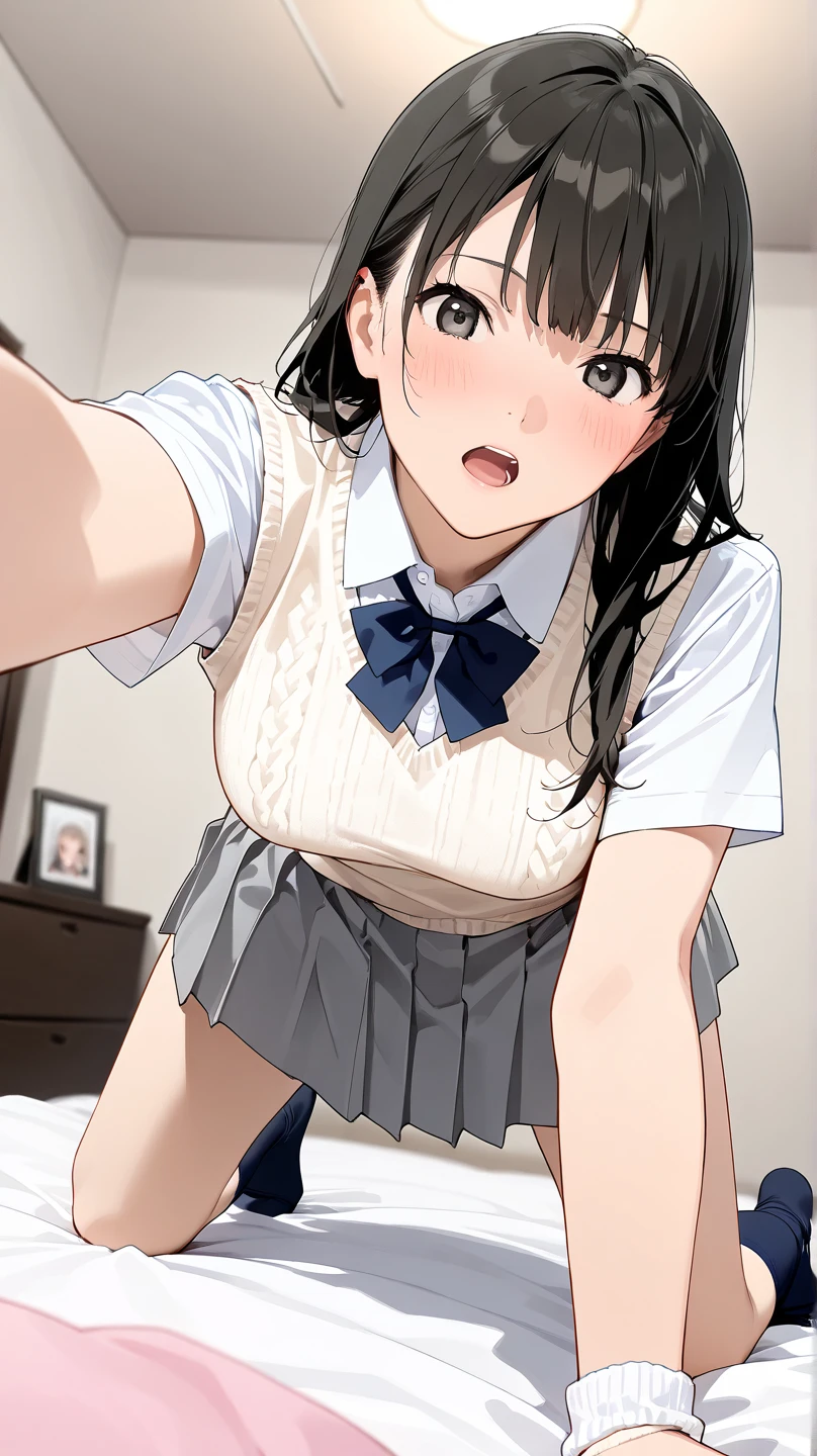 (masterpiece, Best quality:1.2), 1 girl, One,standing_split, 
Yuki Mikan, long hair，black无袖短背心，pink skirt，black