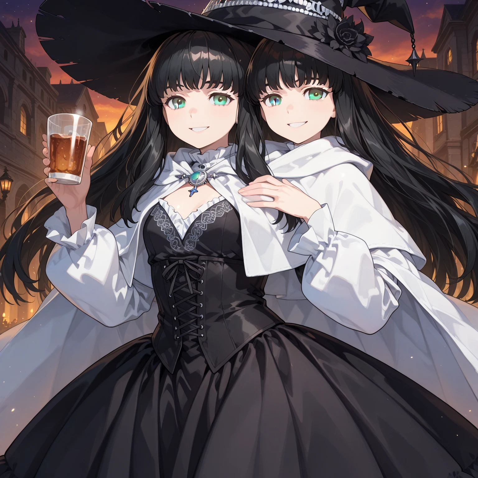 A witch with a hat and a broom on her head, Guviz, seductive anime girls, Guweiz in Pixiv ArtStation, black-haired mage, Guweiz on ArtStation Pixiv, trending on artstation pixiv, zerochan art, author:Shitao, with straw hat, flirty anime witch casting magic, rossdraws 2. 5,2 girls,Witches,Witch hat,Student uniform,Formal attire,pupils,Witch School Student,JK school uniform,Witch costume,Witch coat,Wrap the shirt,Conservative shirts,The packaging is tight,The packaging is tight,pleatedskirt,Bright colors,Magic background,lesbian,French kiss,Wet kiss,French kiss,face to face,hugs,cuddle,Close contacts,Fit snugly together,Side Body,Kiss,tongue kissing,Lovers,stroking each other,matching hairstyle,Match poses,desire big breasts,squelch,Body overlap,squishing,Love,Love each other,Matching decoration,Sexy pose,lacepantyhose,Pantyhose wrapped around the hips,Silk clothes wrapped in full leather,tightsuit,Bright colors,Showy expressions,black pantyhoses,White panty hose,ornate garment,Gorgeous hats,Gorgeous hairstyle,Gorgeous background,Magical powers,lady,carismatic,Beautiful girl,Woman,milf,Intimate contact,sigh,heav breathing,love heart,inquisitive,mature,mistic,dignified,The top wraps around the chest,The top is very safe,The top is very tight,The top is very tight,The top is very conservative,Perfect anime illustration, 2girls, Dark gray hair, Curly hair, matching hairstyle, browneyes, inquisitive,curiosity,Pleasure, ((matching outfits, shirt in uniform,Uniform skirt,Leather booties)), matching hairstyle, Fantastic stylistic foundation,cross legs,Lady,Dark blue pantyhose,black pantyhoses, A high resolution, full bodyesbian, Pose, (((tmasterpiece),(Very detailed CG unity 8K wallpaper),best qualtiy,,cinmatic lighting,detailed back ground,beatiful detailed eyes,Bright pupils,(Very fine and beautiful),(Beautiful and detailed eye description),ultra - detailed,tmasterpiece,)),witch,Witch hat,Dragon's horn,watery,Wet, Bright colors,Pantyhose wrapped around the hips,Bright colo