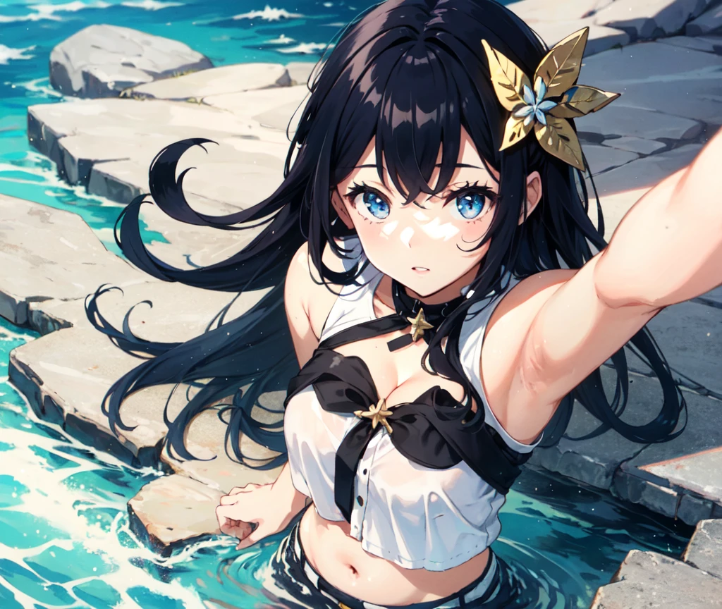 ((Finest quality)),(超A high resolution),(ultra-detailliert),(Meticulous portrayal),((Best CG)),(Finest works of art),Ultra-Precision Art,The art of astounding depiction, suns:1.5,the beach:1.5, (1人の女性:1.5),(swim wears:1.5),a smile,