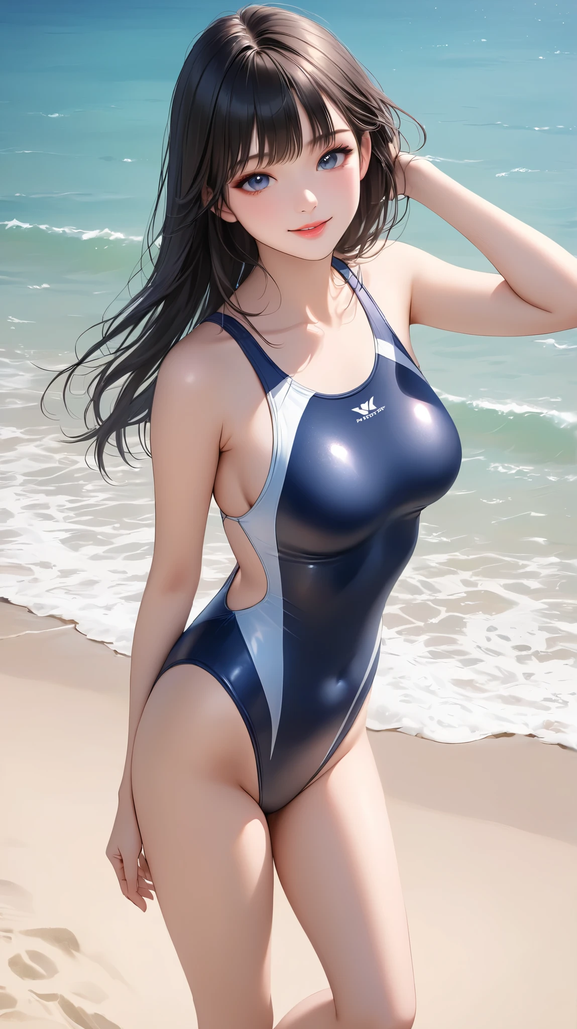 teens girl,beachside,Super huge chest,比基尼,The chest is coming out,Clothing does not cover the body,tightsuit,full of seduction,Full of passion,Cocked buttocks,Strangulation marks are clear,Exquisite portrait photography,realistic skin textures,Expressive eyes,Detailed and realistic face