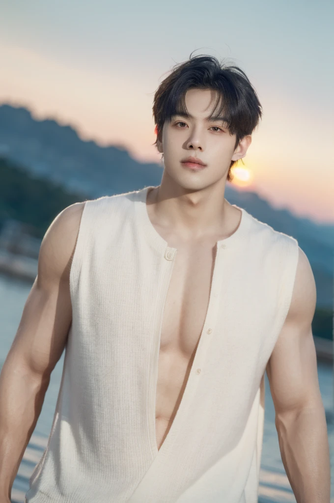 ,(caustics:1.5 )
(beach:1.3),
(1 boy:2.5),Cai Xukun,17-year-old boy,(thin face:1.5), (vast pecs:1.6), (round pecs:1.4), (big pecs:1.4),(micchi:1.3),(boy's short hair:1.7),(straight-backed :1.5),(thick eyebrows:1.1),(naked),(waist up)

(textured bangs:1.6),slim body,thin,(cool boy:1.6),good looking,handsome
